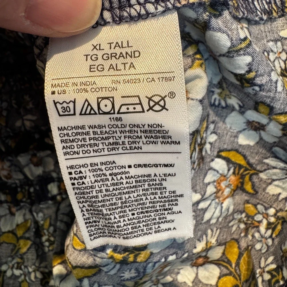 Old Navy Babydoll Peasant Smocked Top Womens XL Tall Blue Floral Puff Sleeve NEW